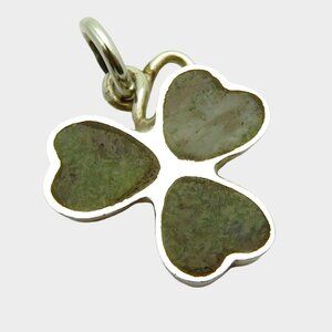 Vintage Sterling Silver Connemara Marble Irish Shamrock Goodluck Charm 1964